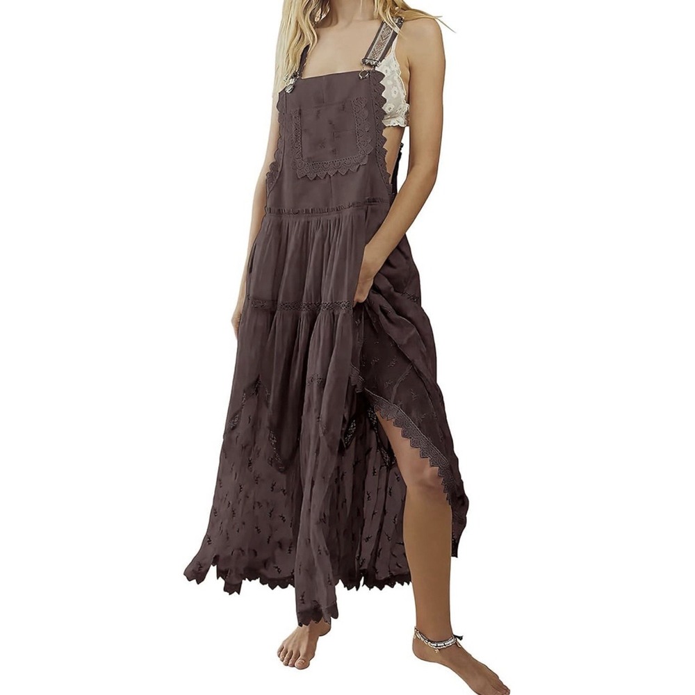Unbranded Laced Embroidered Tulle Bib Dress Casual Adjustable Straps Maxi L